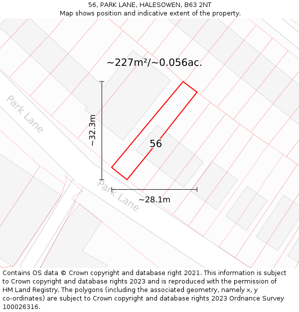 56, PARK LANE, HALESOWEN, B63 2NT: Plot and title map