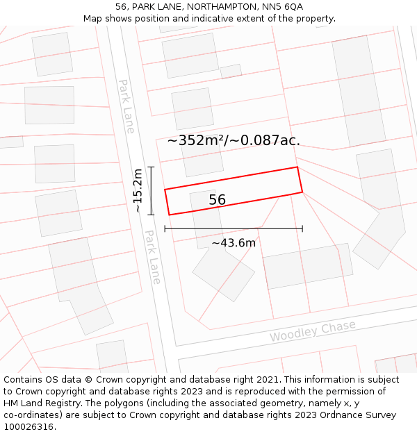 56, PARK LANE, NORTHAMPTON, NN5 6QA: Plot and title map