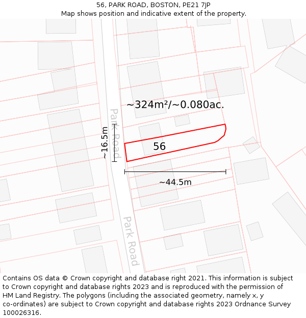 56, PARK ROAD, BOSTON, PE21 7JP: Plot and title map