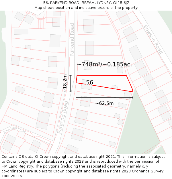 56, PARKEND ROAD, BREAM, LYDNEY, GL15 6JZ: Plot and title map