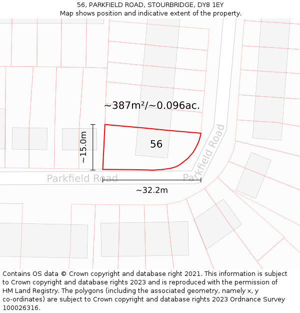 56, PARKFIELD ROAD, STOURBRIDGE, DY8 1EY: Plot and title map