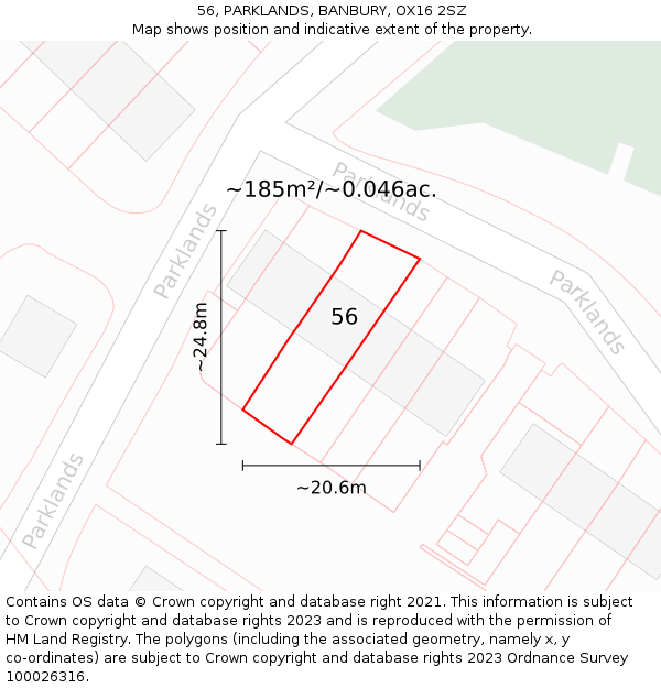 56, PARKLANDS, BANBURY, OX16 2SZ: Plot and title map