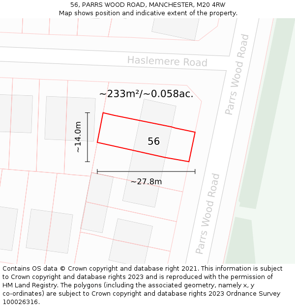 56, PARRS WOOD ROAD, MANCHESTER, M20 4RW: Plot and title map