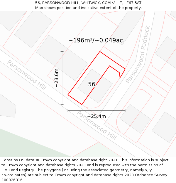 56, PARSONWOOD HILL, WHITWICK, COALVILLE, LE67 5AT: Plot and title map