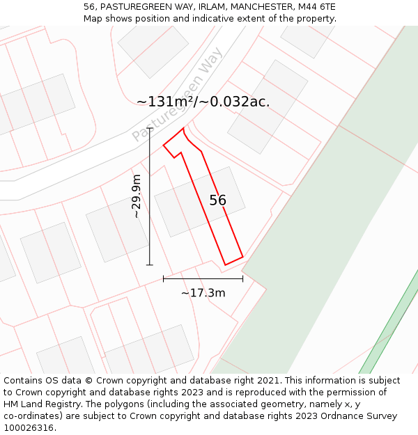 56, PASTUREGREEN WAY, IRLAM, MANCHESTER, M44 6TE: Plot and title map