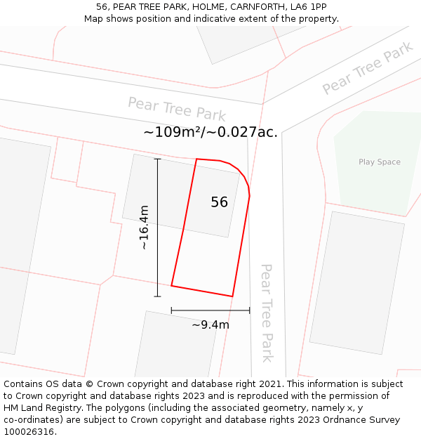 56, PEAR TREE PARK, HOLME, CARNFORTH, LA6 1PP: Plot and title map