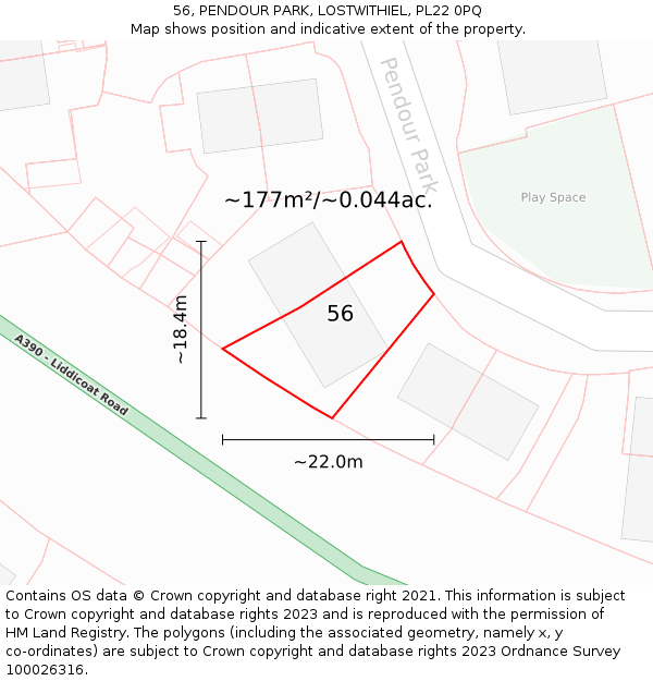 56, PENDOUR PARK, LOSTWITHIEL, PL22 0PQ: Plot and title map