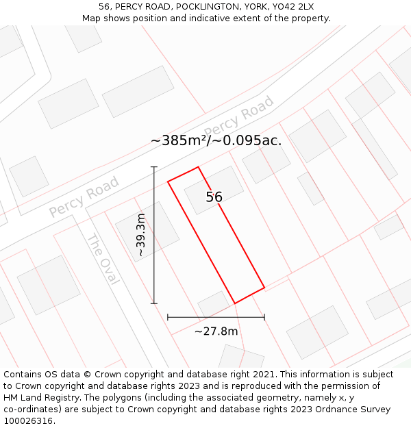 56, PERCY ROAD, POCKLINGTON, YORK, YO42 2LX: Plot and title map