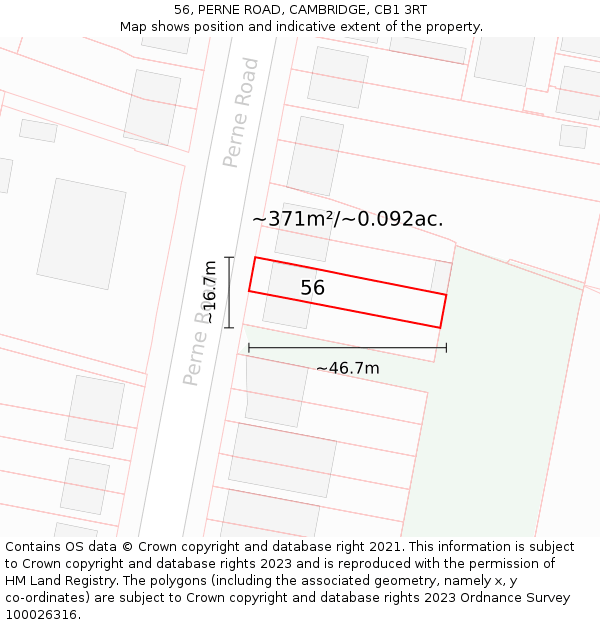 56, PERNE ROAD, CAMBRIDGE, CB1 3RT: Plot and title map