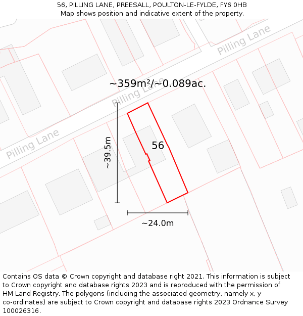 56, PILLING LANE, PREESALL, POULTON-LE-FYLDE, FY6 0HB: Plot and title map