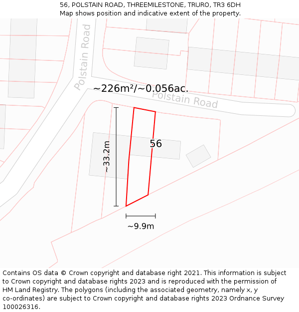 56, POLSTAIN ROAD, THREEMILESTONE, TRURO, TR3 6DH: Plot and title map