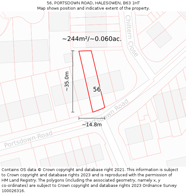 56, PORTSDOWN ROAD, HALESOWEN, B63 1HT: Plot and title map