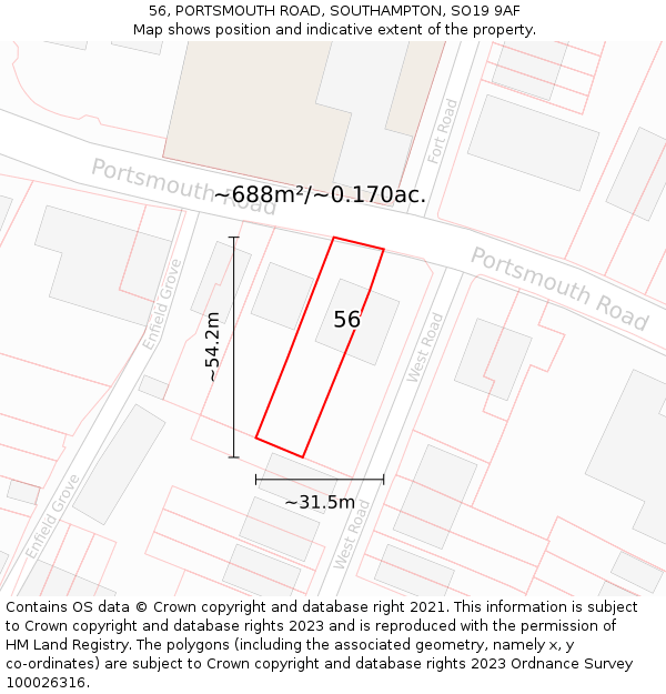 56, PORTSMOUTH ROAD, SOUTHAMPTON, SO19 9AF: Plot and title map