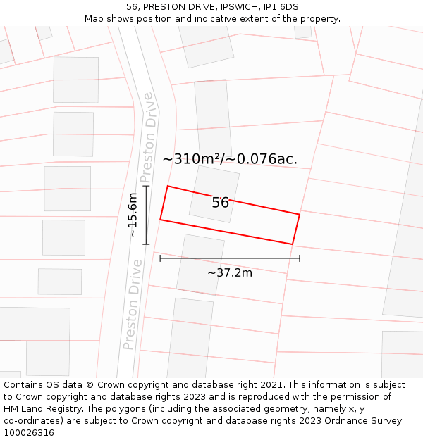 56, PRESTON DRIVE, IPSWICH, IP1 6DS: Plot and title map