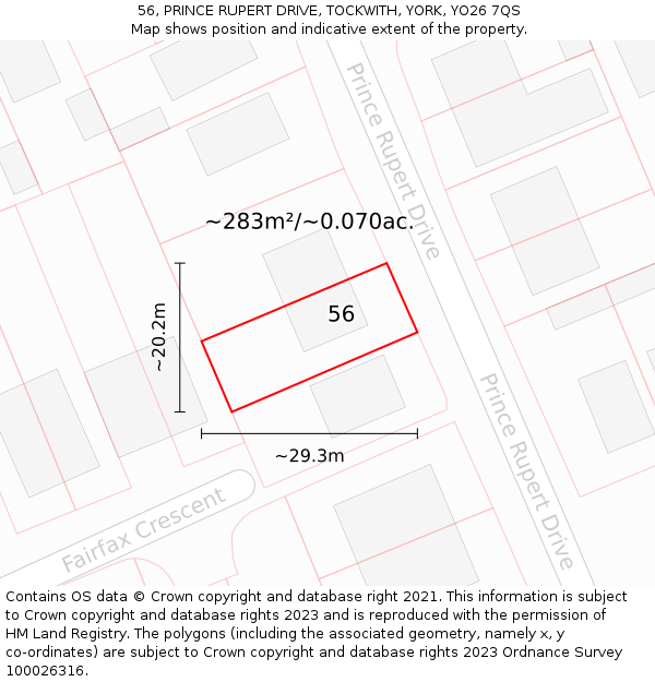 56, PRINCE RUPERT DRIVE, TOCKWITH, YORK, YO26 7QS: Plot and title map