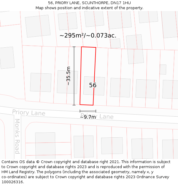 56, PRIORY LANE, SCUNTHORPE, DN17 1HU: Plot and title map