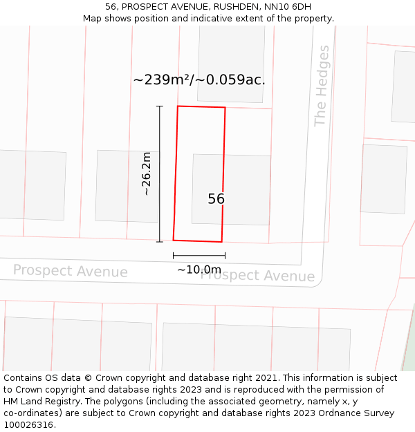 56, PROSPECT AVENUE, RUSHDEN, NN10 6DH: Plot and title map