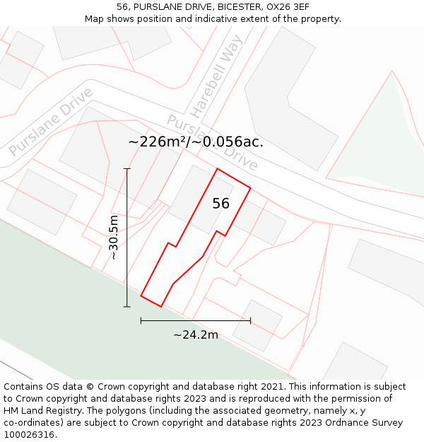 56, PURSLANE DRIVE, BICESTER, OX26 3EF: Plot and title map