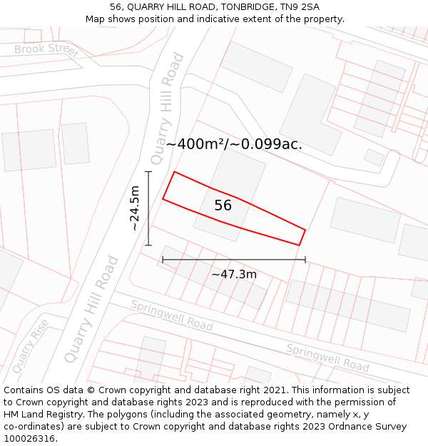 56, QUARRY HILL ROAD, TONBRIDGE, TN9 2SA: Plot and title map