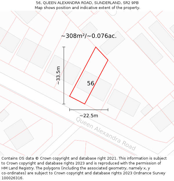 56, QUEEN ALEXANDRA ROAD, SUNDERLAND, SR2 9PB: Plot and title map