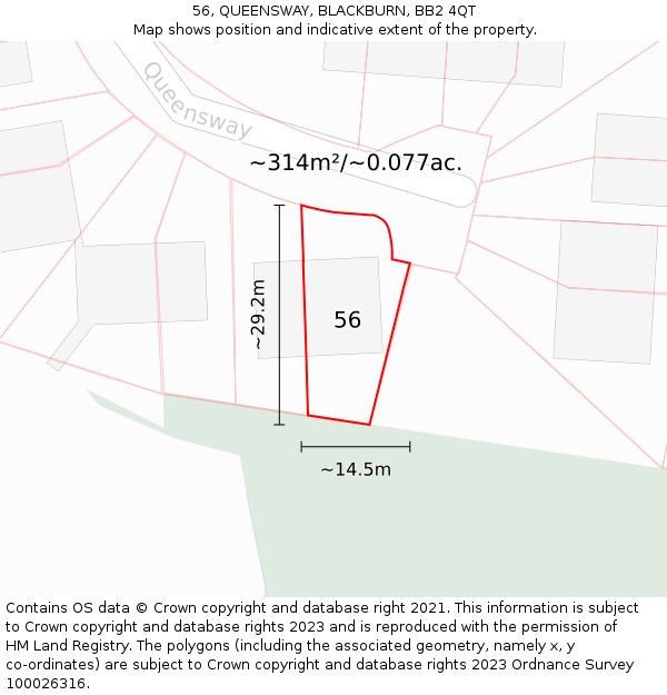 56, QUEENSWAY, BLACKBURN, BB2 4QT: Plot and title map