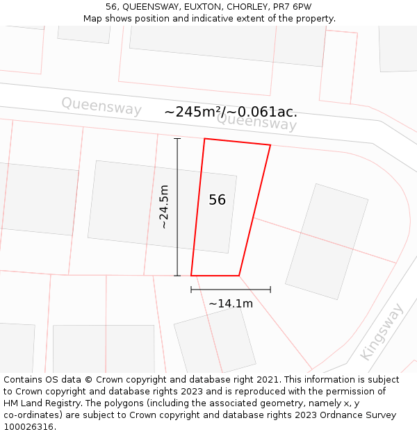 56, QUEENSWAY, EUXTON, CHORLEY, PR7 6PW: Plot and title map