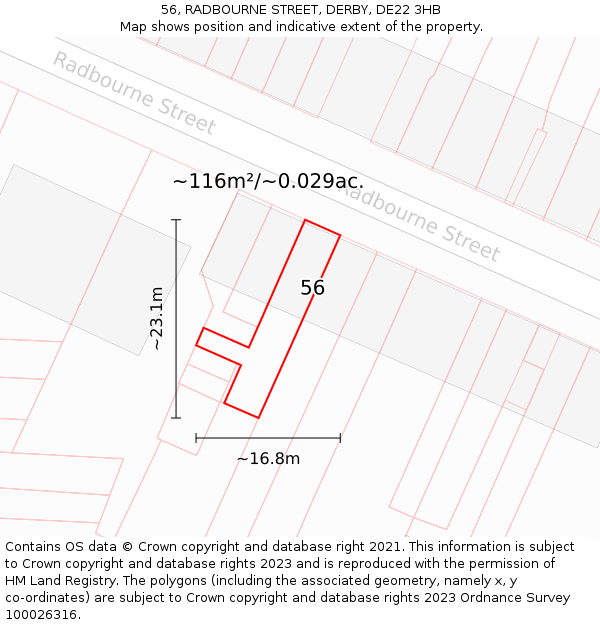 56, RADBOURNE STREET, DERBY, DE22 3HB: Plot and title map