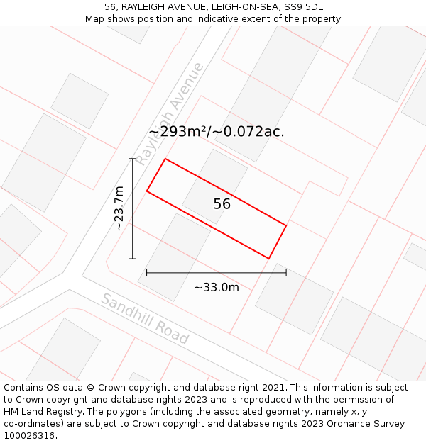 56, RAYLEIGH AVENUE, LEIGH-ON-SEA, SS9 5DL: Plot and title map