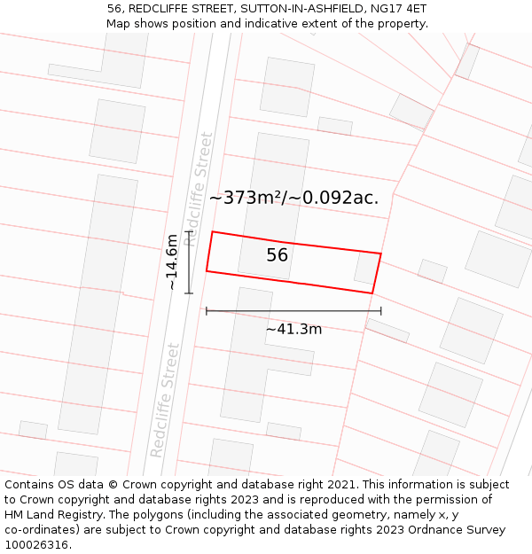 56, REDCLIFFE STREET, SUTTON-IN-ASHFIELD, NG17 4ET: Plot and title map