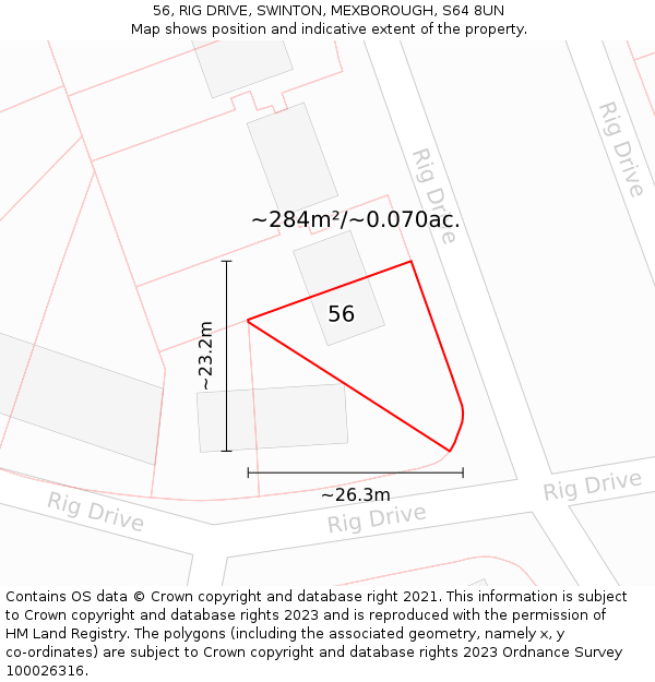 56, RIG DRIVE, SWINTON, MEXBOROUGH, S64 8UN: Plot and title map