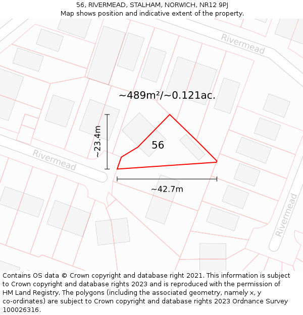 56, RIVERMEAD, STALHAM, NORWICH, NR12 9PJ: Plot and title map