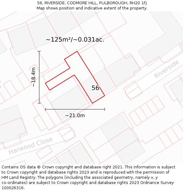 56, RIVERSIDE, CODMORE HILL, PULBOROUGH, RH20 1FJ: Plot and title map