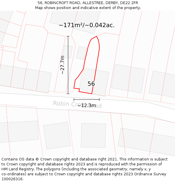 56, ROBINCROFT ROAD, ALLESTREE, DERBY, DE22 2FR: Plot and title map