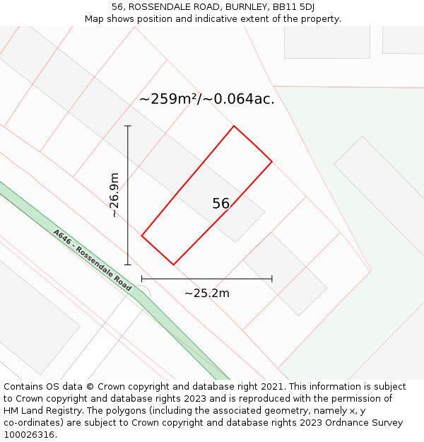 56, ROSSENDALE ROAD, BURNLEY, BB11 5DJ: Plot and title map