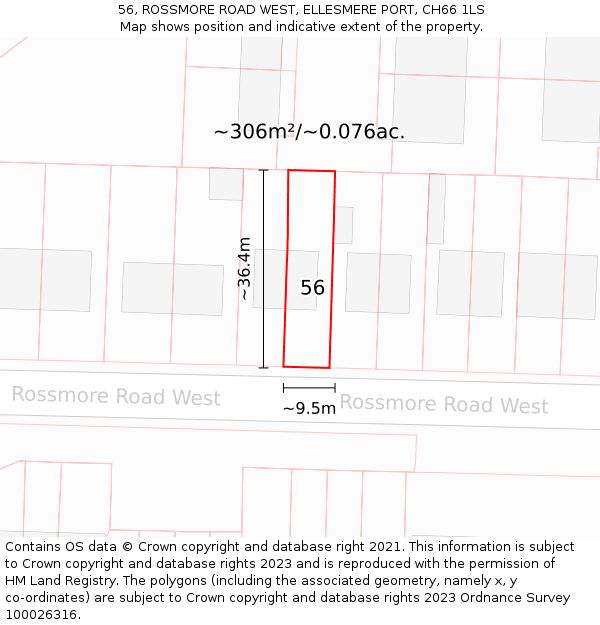 56, ROSSMORE ROAD WEST, ELLESMERE PORT, CH66 1LS: Plot and title map