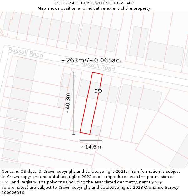 56, RUSSELL ROAD, WOKING, GU21 4UY: Plot and title map