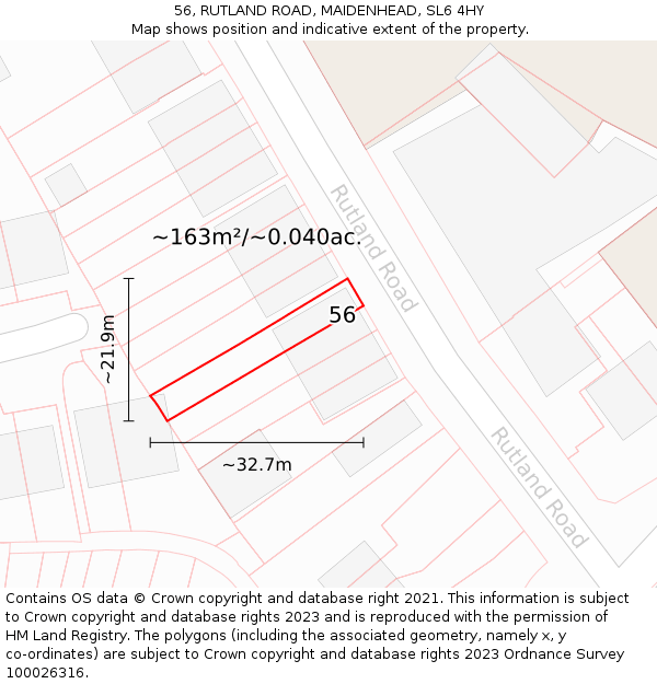 56, RUTLAND ROAD, MAIDENHEAD, SL6 4HY: Plot and title map