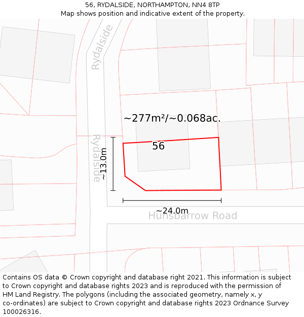 56, RYDALSIDE, NORTHAMPTON, NN4 8TP: Plot and title map