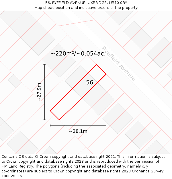 56, RYEFIELD AVENUE, UXBRIDGE, UB10 9BY: Plot and title map