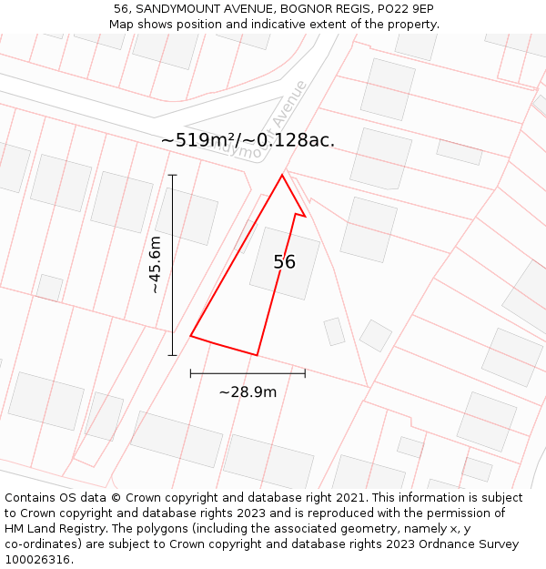 56, SANDYMOUNT AVENUE, BOGNOR REGIS, PO22 9EP: Plot and title map