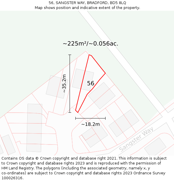 56, SANGSTER WAY, BRADFORD, BD5 8LQ: Plot and title map