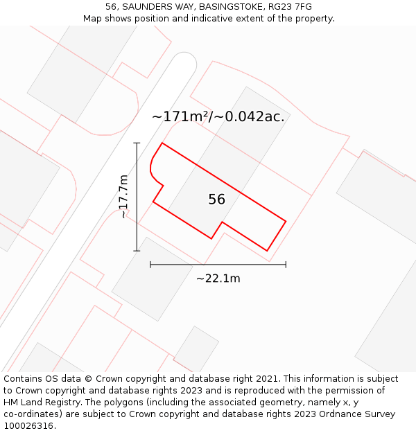 56, SAUNDERS WAY, BASINGSTOKE, RG23 7FG: Plot and title map