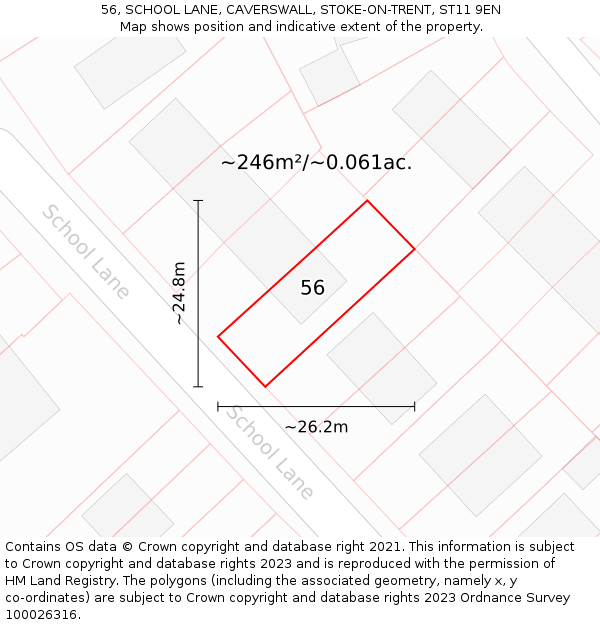 56, SCHOOL LANE, CAVERSWALL, STOKE-ON-TRENT, ST11 9EN: Plot and title map