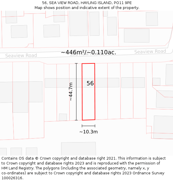 56, SEA VIEW ROAD, HAYLING ISLAND, PO11 9PE: Plot and title map