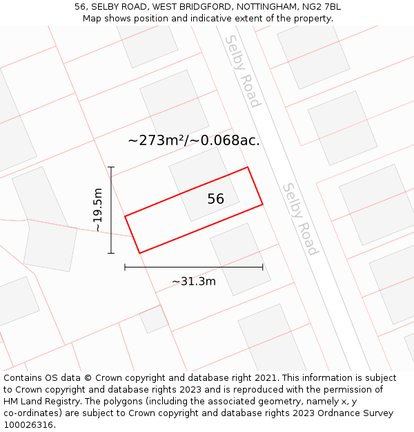 56, SELBY ROAD, WEST BRIDGFORD, NOTTINGHAM, NG2 7BL: Plot and title map