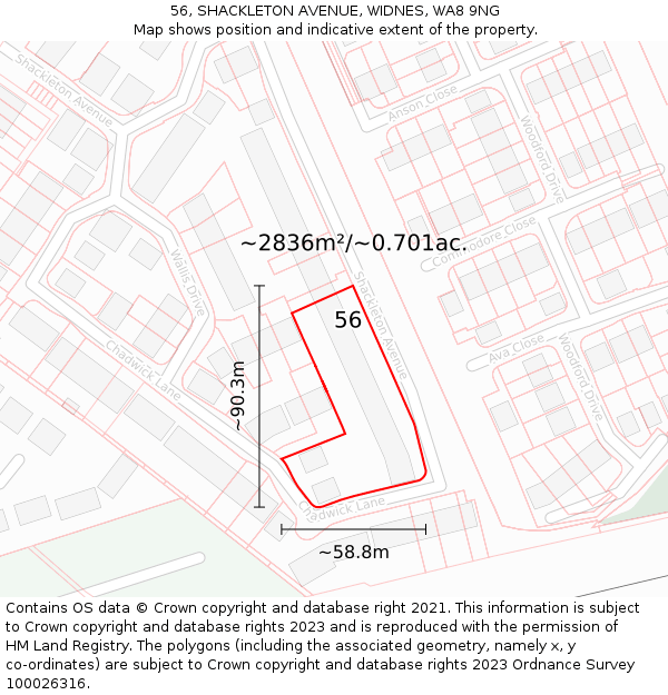 56, SHACKLETON AVENUE, WIDNES, WA8 9NG: Plot and title map