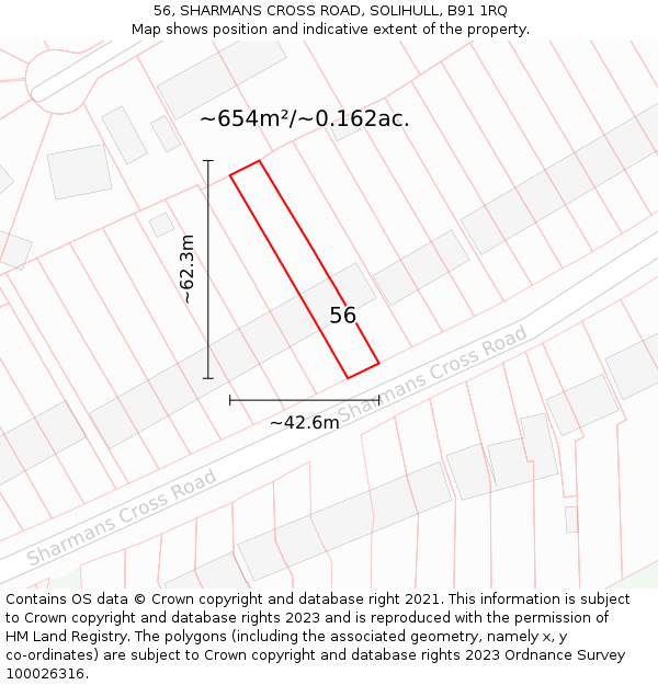 56, SHARMANS CROSS ROAD, SOLIHULL, B91 1RQ: Plot and title map