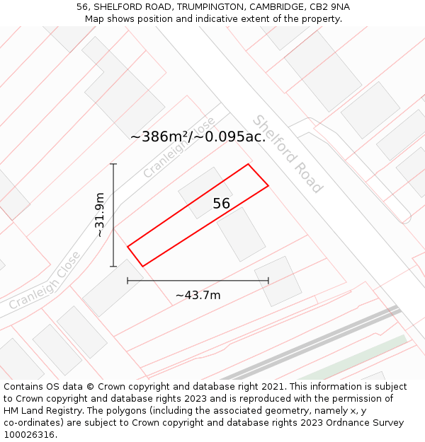 56, SHELFORD ROAD, TRUMPINGTON, CAMBRIDGE, CB2 9NA: Plot and title map