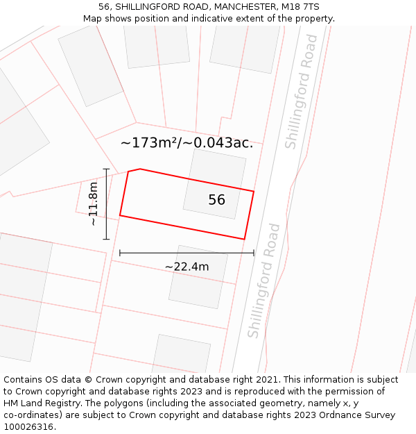 56, SHILLINGFORD ROAD, MANCHESTER, M18 7TS: Plot and title map