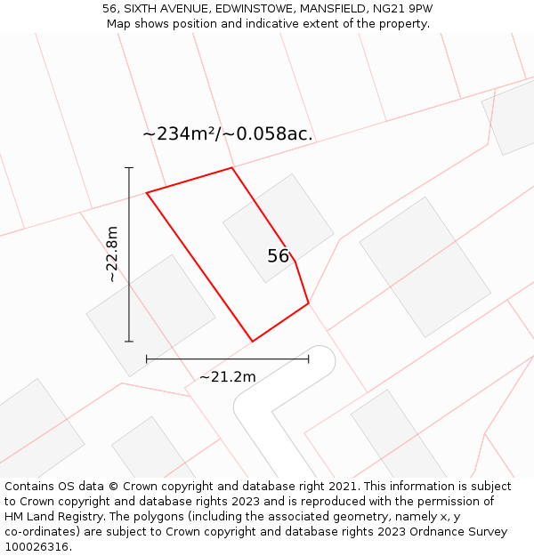 56, SIXTH AVENUE, EDWINSTOWE, MANSFIELD, NG21 9PW: Plot and title map